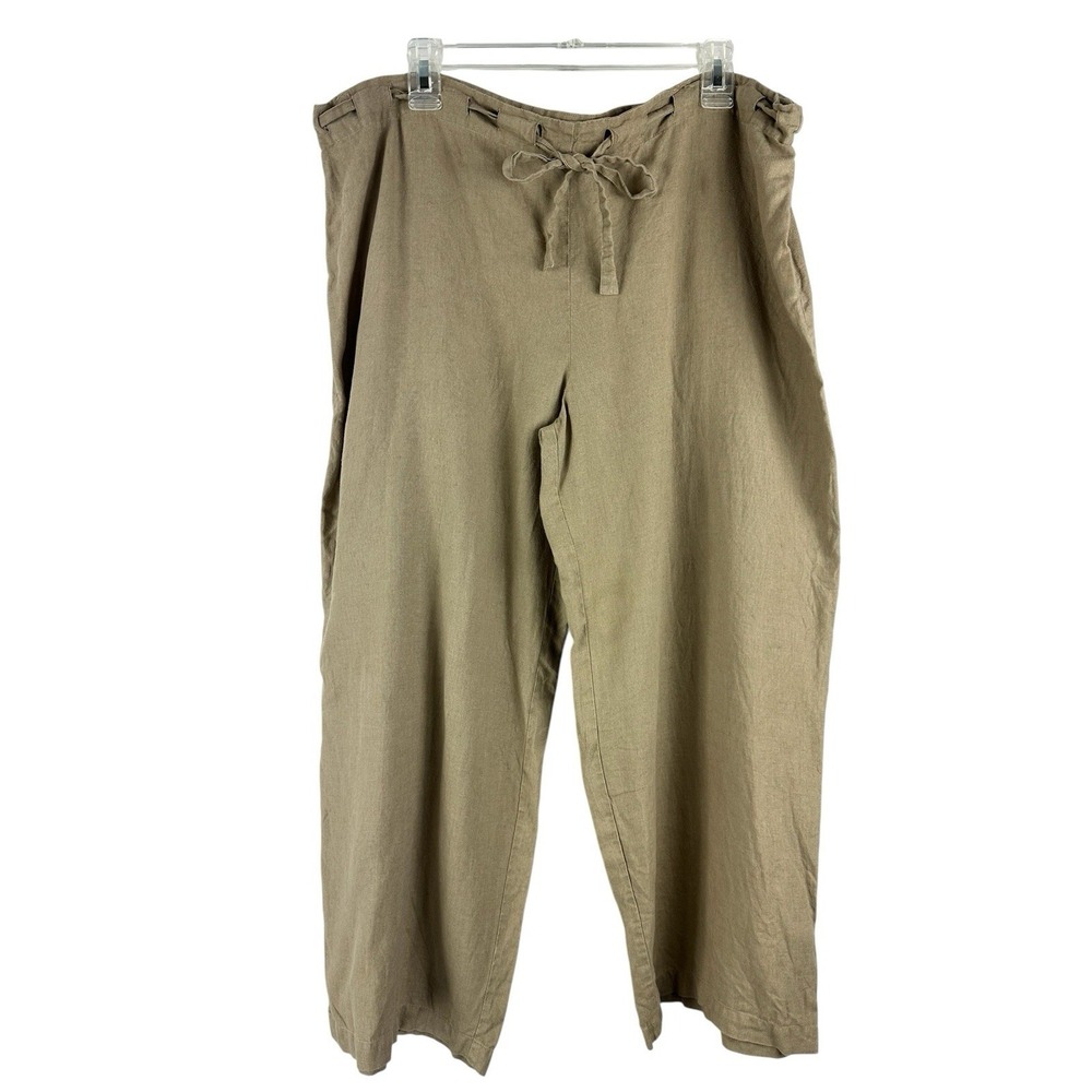 Eileen Fisher Irish Linen Wide Leg Relaxed Fit Capris Tan Brown Sz M Minimal